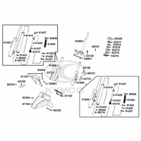 Gabelbrücke, Lenkkopflager, Gabel & Kotflügel