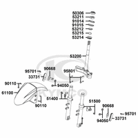 Gabelbrücke, Lenkkopflager, Gabel & Kotflügel